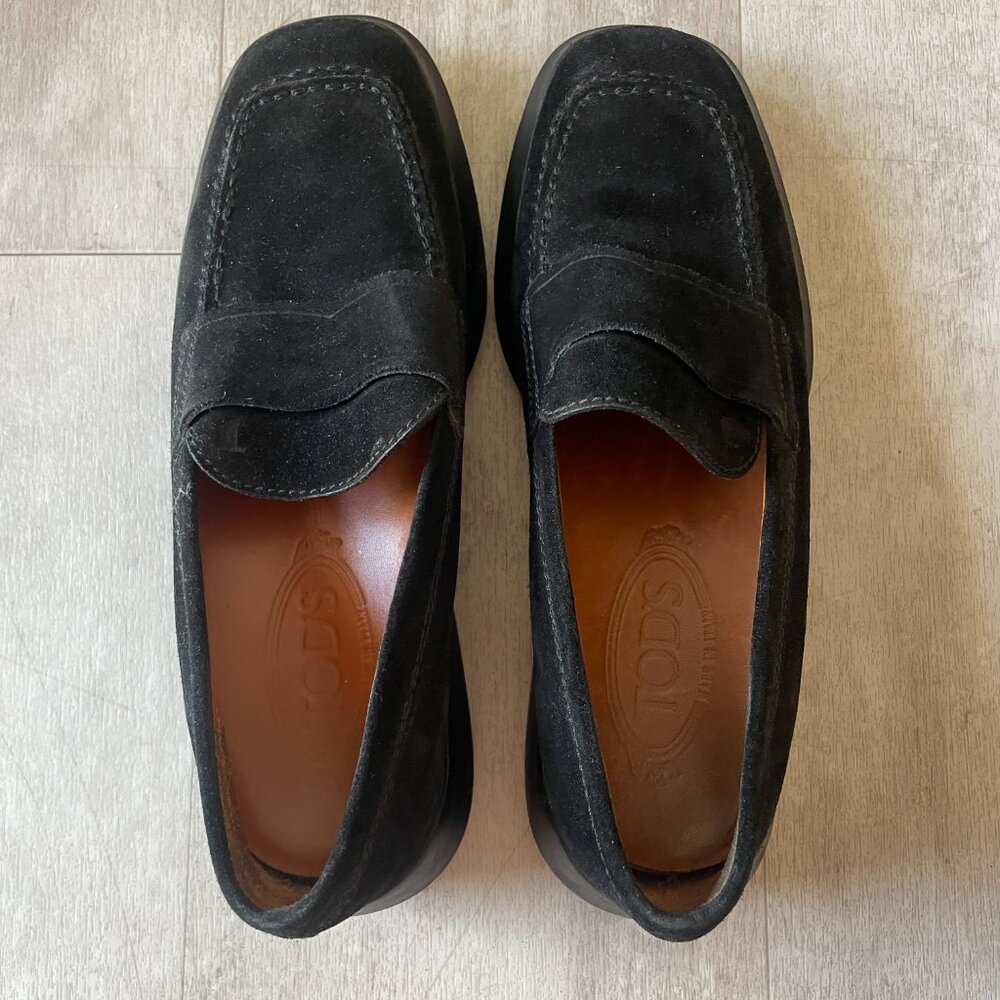 Tod's Black Suede Vintage (90s-00s) Penny Loafers